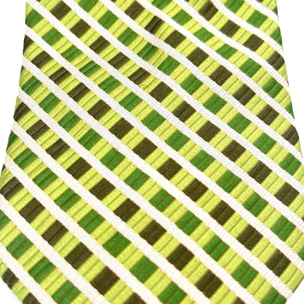 Stacy Adams Sign Gold 100% Silk Hand Made Mens Necktie Green Tonal Stripe 4W 60L